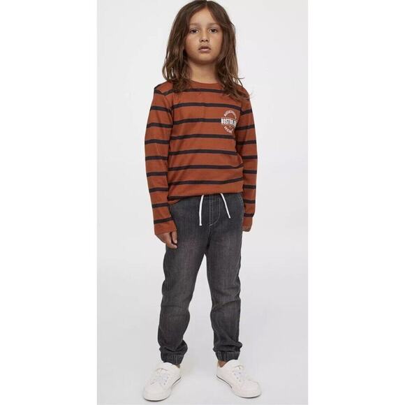 H&M Boys Black Denim Joggers Drawstring Size 5T - Picture 1 of 5